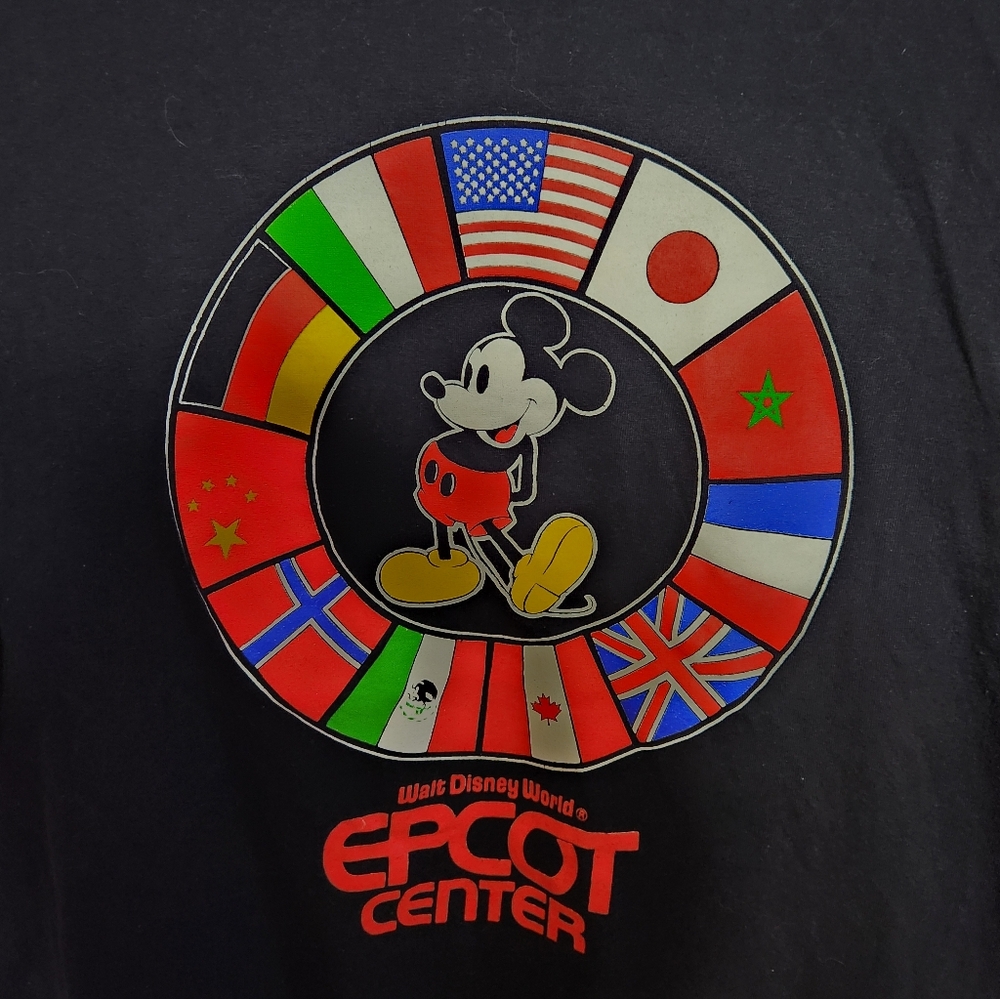 Disney Black Epcot Center Tee with Mickey and Flags - Picture 5 of 9